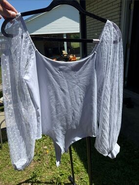 Sheer-Sleeve White Bodysuit Top